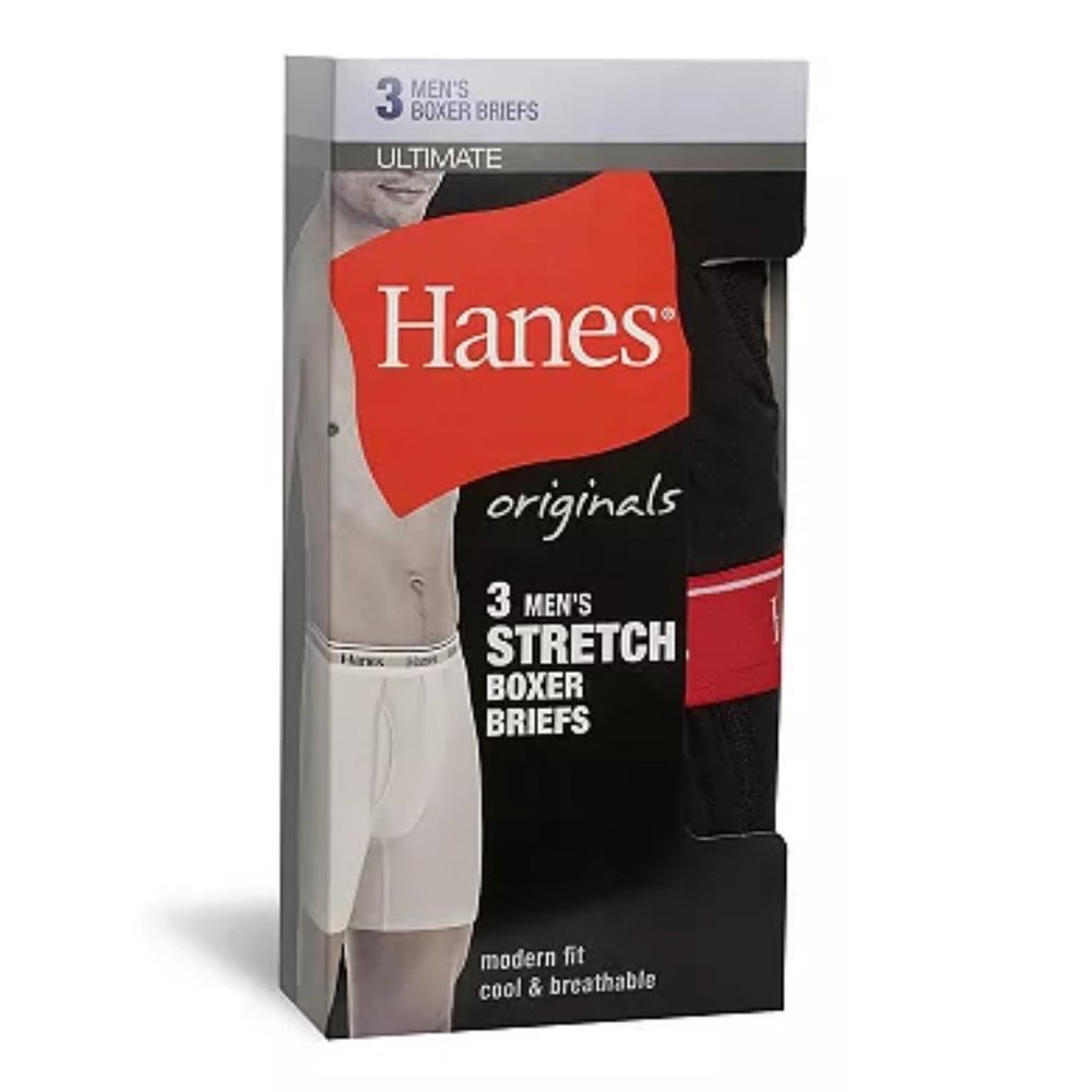 NWT 3PK Hanes Stretch Boxer Briefs LG